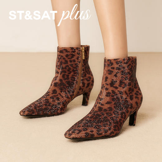 【绒里可选】星期六轻熟优雅钻面尖头细高跟短靴SSD4116578 商品图4