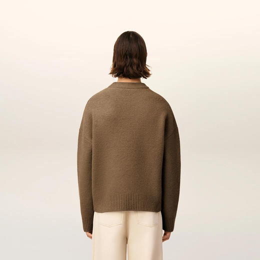 AMI 男女同款心形徽标嵌花混纺羊毛针织衫 棕色 UKS836 KN0135 217 商品图2