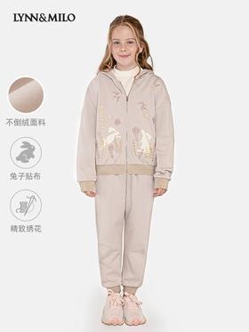 【春上新】8楼 LYNN&MILO琳麦罗咖色兔子绣花开口卫衣套装
