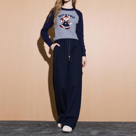 三彩2025冬季新款慵懒休闲加绒长裤松紧高腰直筒裤垂感显瘦M 商品图1