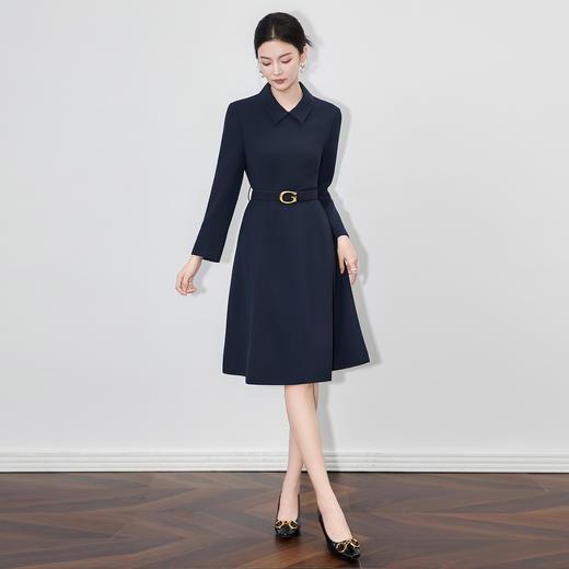 「高货wl」全新升级【铂金会员339/天猫459/差价120】(65825)洛诗琳法式简约小香风连衣裙2025秋季通勤翻领收腰A字裙女 商品图0