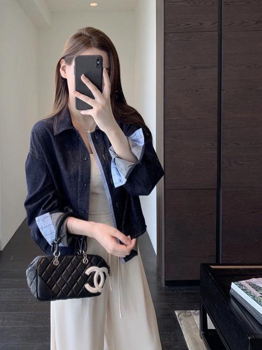 假日单宁 莱赛尔+棉复古蓝拼接格纹牛仔衬衫 商品图6