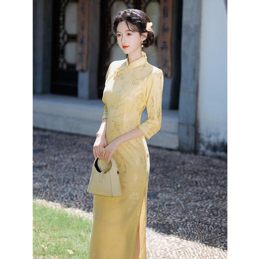 新中式改良旗袍年轻款少女高级感鹅黄色订婚日常可穿连衣裙轻礼服 商品图2