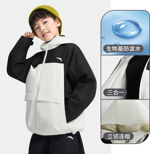 安踏儿童晴雨甲外套2025秋冬新款摇粒两件套三合一户外防风雨外套352546601 商品图0