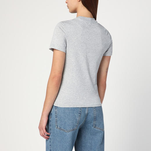 AMI 女士心形徽标刺绣嵌花棉质圆领短袖T恤 灰色 FTS347 724 0951 商品图2