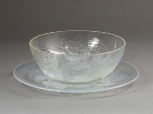 独角鹿西洋古董1921年法国顶级水晶工坊莱俪LALIQUE设计出品「ONDINES 水之精灵」主题欧泊水晶碗及浅口盘 商品图1