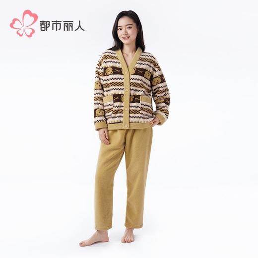 都市丽人睡衣男女可穿蛋白绒印花家居服长袖长裤摇粒绒套装LHH9C3 商品图5