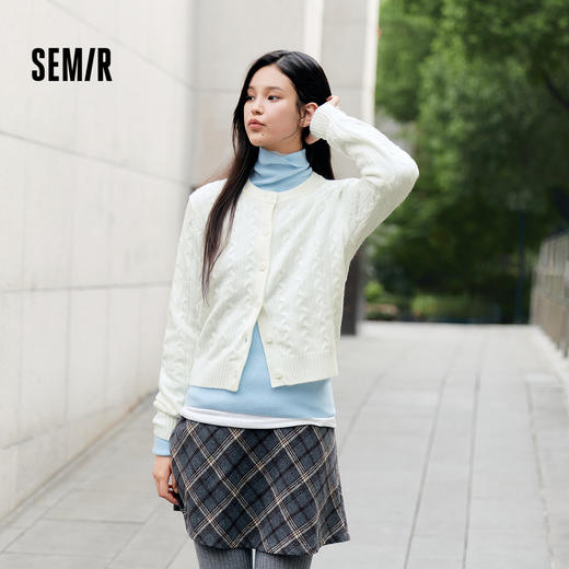 森柔|森马针织开衫女冬季短款绞花肌理圆领毛衫百搭叠穿打底上衣 商品图0