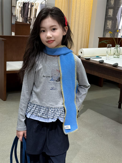 宸之昊CZH2025秋季新款童装女童卡通T恤中小童格子花边拼接上衣长袖打底衫★ 商品图3