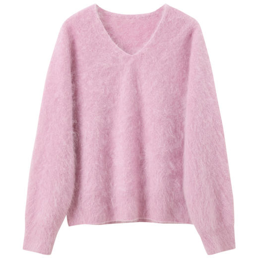 【拉毛羊绒】三彩2025冬季新款慵懒宽松针织衫V领简约套头衫S 商品图4