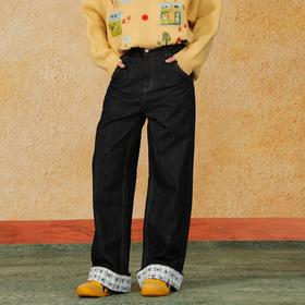 格子翻边直筒阔腿牛仔裤纪念日百货门店同款164547838