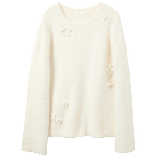 三彩【香月满桂】2025冬季新款钩花针织衫圆领宽松毛衫套头C 商品图4