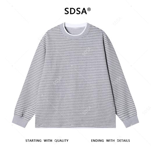 SDSA男士秋冬新款痞帅男装韩版拼接领口撞色条纹圆领卫衣百搭舒适 商品图1