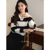 鹿向南「晚冬回信」慵懒风黑白条纹翻领针织毛衣女秋新款显瘦上衣 商品缩略图3