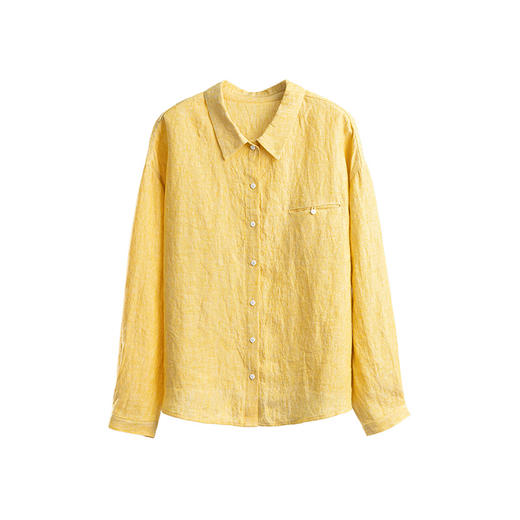 绽放674朵/色织亚麻慵懒简约翻领开襟落肩长袖衬衫女宽松开衫上衣 商品图4