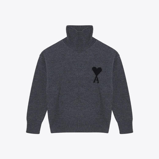 AMI 男女同款心形徽标刺绣嵌花羊毛针织衫 深灰色 UKS839 018 0504 商品图0