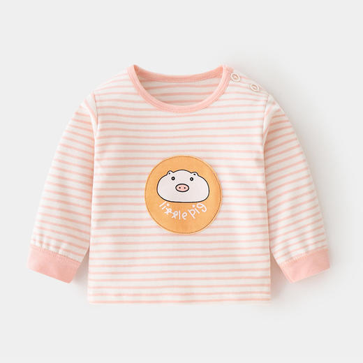 婴儿纯棉单上秋衣服条纹男女童春秋宝宝内衣打底衫童装肩开T恤 商品图0