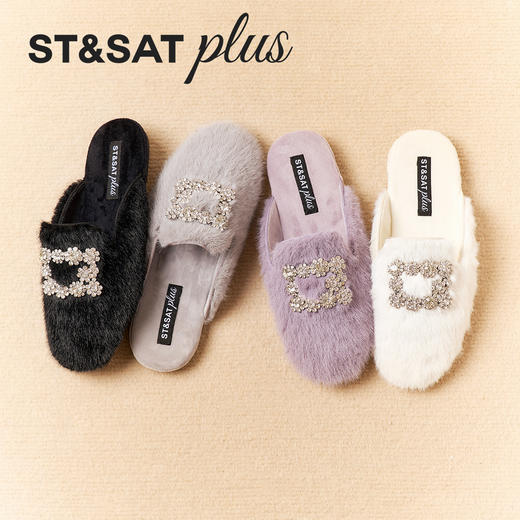【微醺系列】星期六都市丽人钻扣毛绒穆勒拖SSD4114160 商品图1