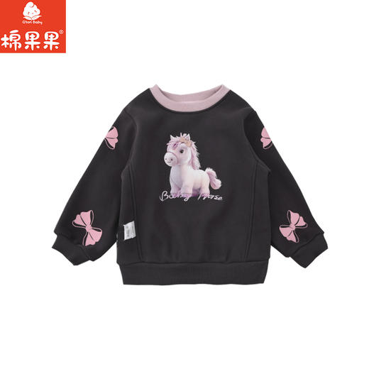 棉果果冬季新品女童复合奥利绒保暖加绒深灰洋气卡通圆领加绒卫衣M422180425729 商品图1