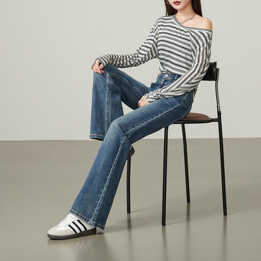 【四面弹-喇叭裤】逸阳秋新修身显瘦微喇牛仔长裤5947 商品图2