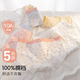 【5条装】10A抑菌甜美蕾丝少女内裤女纯棉透气高弹不勒不夹臀N5612蒲公英印花内裤