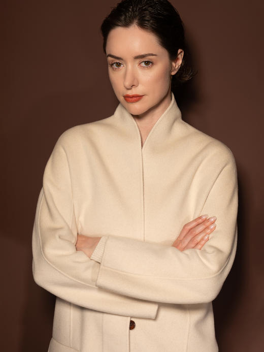 Puree｜#0929 Invisible Lapel Coat 弧形领隐形前扣大衣 [  米白 / 苍绿  ] 商品图4