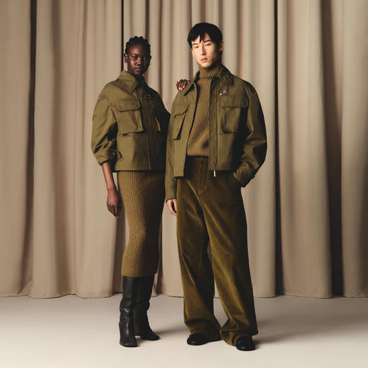 AMI 男女同款华达呢工装夹克外套 绿色 UJK846 CO0132 298 商品图3