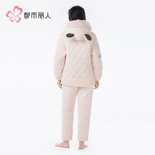 都市丽人烂花绒夹棉睡衣女士家居服长袖长裤加厚夹棉套装LHH1N2 商品图3