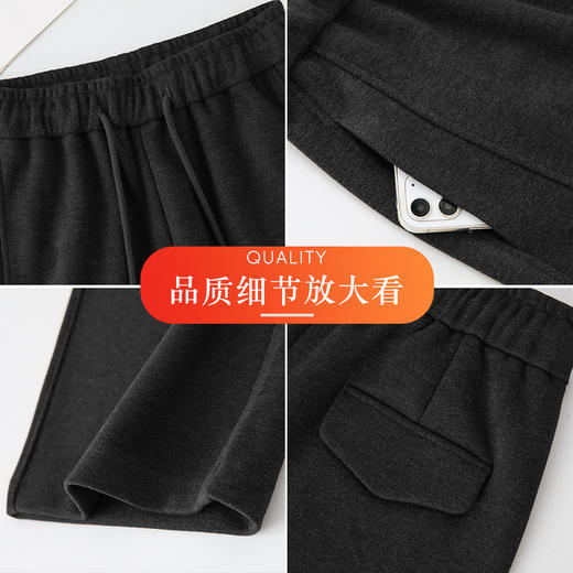 HSS 3075羊毛呢阔腿裤系带松紧腰宽松加厚垂感直筒裤 商品图3
