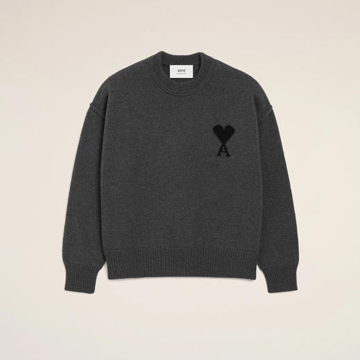 AMI 男女同款心形徽标刺绣嵌花羊毛针织衫 深灰色 UKS838 018 0504 商品图0