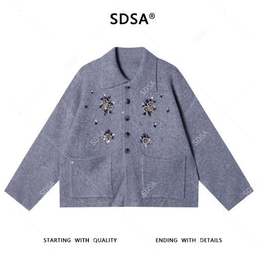 2716SDSA秋冬新款痞帅男装潮牌手工珠花装饰开衫翻领针织衫百搭毛衣 商品图1