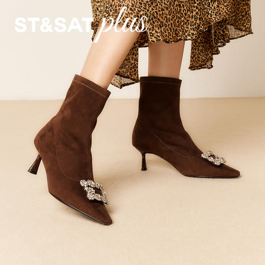 星期六摩登尖头绒面钻扣时装靴SSD4116575 商品图6