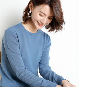 韩版爆款纯色针织衫新款新品  韩版毛衣女套头圆领短款宽松百搭打底衫秋冬薄款针织衫新款新品