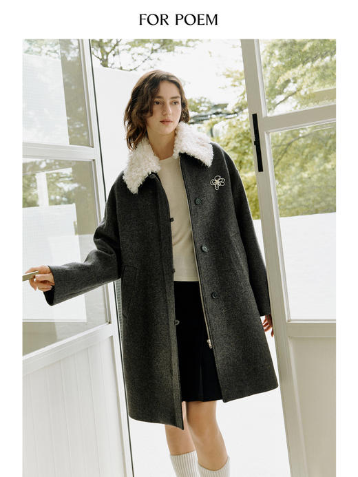 ForPoem 现货 25/FW原创设计精致显贵简约风可拆卸毛领羊毛大衣外套 商品图0
