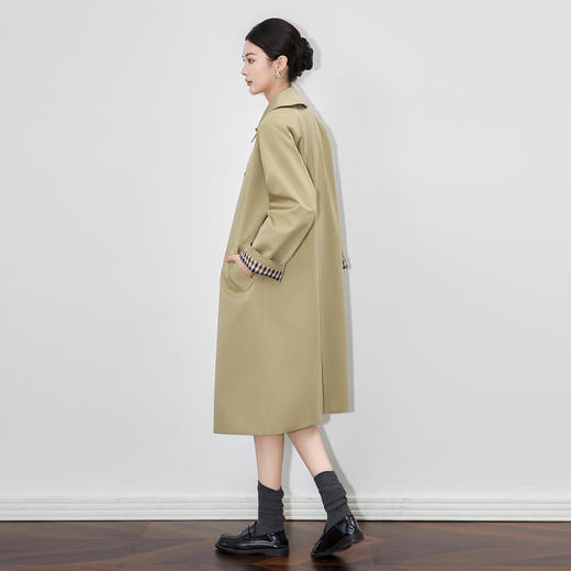 「高货wl」全新升级【铂金会员422/天猫569/差价147】(70311)洛诗琳复古英伦格纹拼接风衣2025秋季宽松中长款翻领外套 商品图2