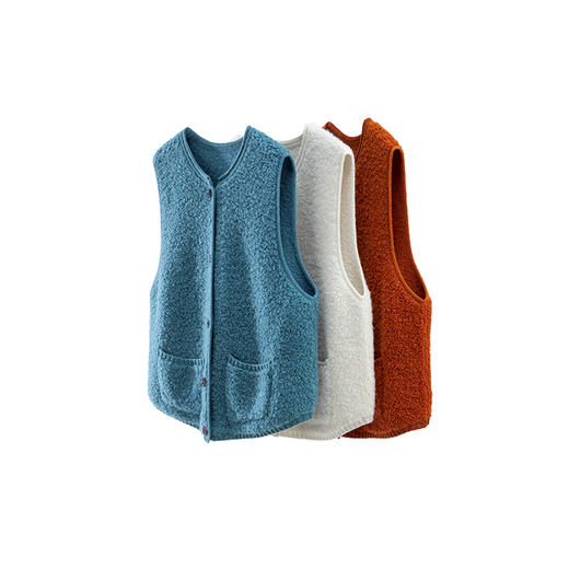 绽放652朵/纯羊毛圈圈纱肌理叠穿文艺气质纯色马甲女秋冬新款外搭 商品图4