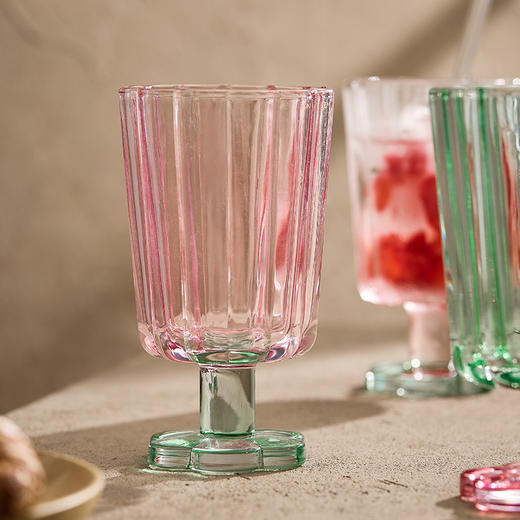 【景德镇精选花开玻璃杯】中古拼色高脚玻璃杯ins风高颜值花朵香槟红酒冰淇淋冷饮喝水杯子 商品图2