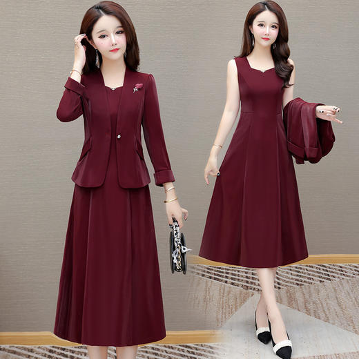 QYM 1315C516-Y时尚优雅连衣裙外搭两件套连衣裙+外套 商品图1