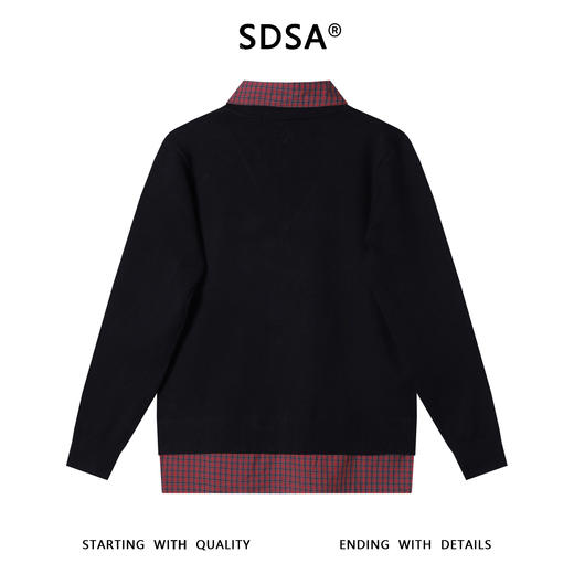 51165SDSA秋冬新款痞帅男装韩版拼接撞色假两件针织毛衣复古翻领上衣 商品图5