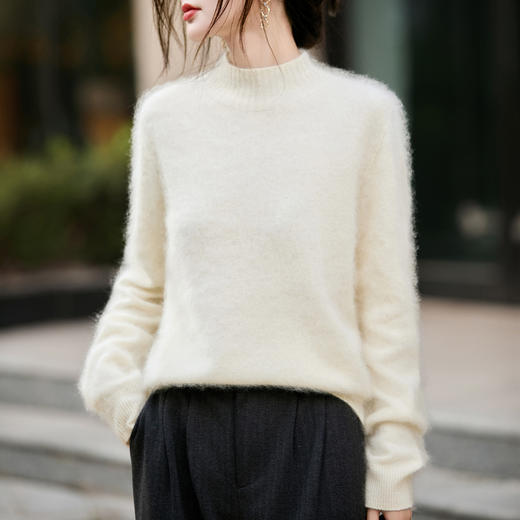 馥迦慵懒软糯拉绒拉毛无缝半高领羊毛衫 商品图10