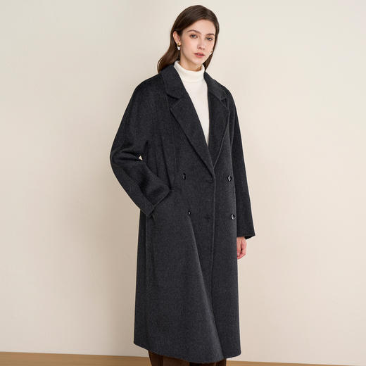 EITIE爱特爱深灰色廓形氛围感宽松显瘦羊毛呢大衣2025冬季新款D2514911 商品图3
