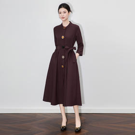 「高货wl」全新升级【铂金会员404/天猫539/差价135】(92307)洛诗琳复古老钱风连衣裙2025秋季立体扣收腰系带大摆裙