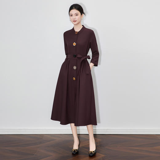 「高货wl」全新升级【铂金会员404/天猫539/差价135】(92307)洛诗琳复古老钱风连衣裙2025秋季立体扣收腰系带大摆裙 商品图0