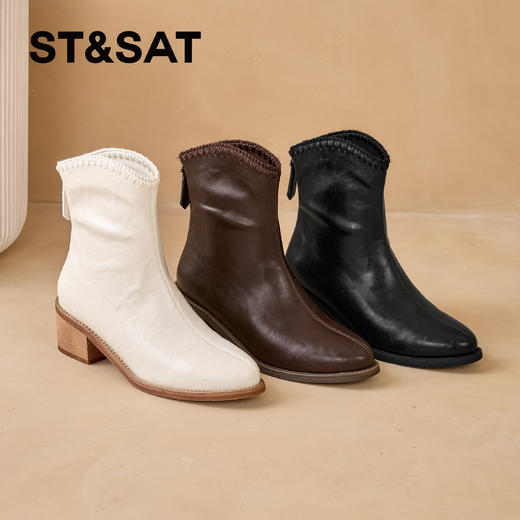 星期六法式优雅风绒里切尔西短靴SSD4116CL0 商品图1