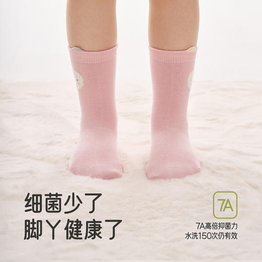 英氏儿童袜子防滑地板袜秋冬女童简约百搭条纹男童可爱中袜5双装 商品图3