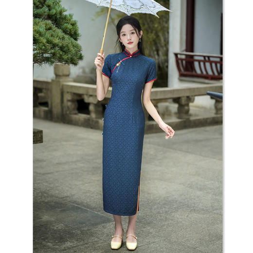 SYK66801复古中式长款短袖旗袍2025春夏新款改良国风宴会旗袍 商品图1