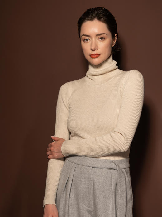 Puree｜#1971 Ribbed Baciscs Turtleneck 高垂领 精纺丝羊绒罗纹打底 [  白 / 黑  ] 商品图3