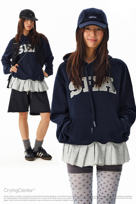 CryingCenter SEA堆叠感百褶假两件 加绒卫衣 哭喊中心 商品图5