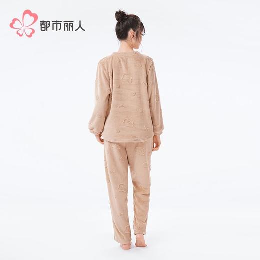 都市丽人睡衣法兰绒提花睡衣女士家居服长袖长裤法兰绒套装LHH2Q2 商品图3