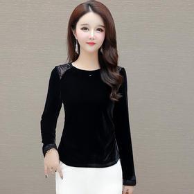 QYM SD58822-Y蕾丝拼接金丝绒打底衫小衫时尚上衣